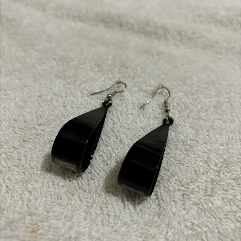 Scoop Earrings 2.75" with Silver Glitter Women's Black - Picture 10 of 12